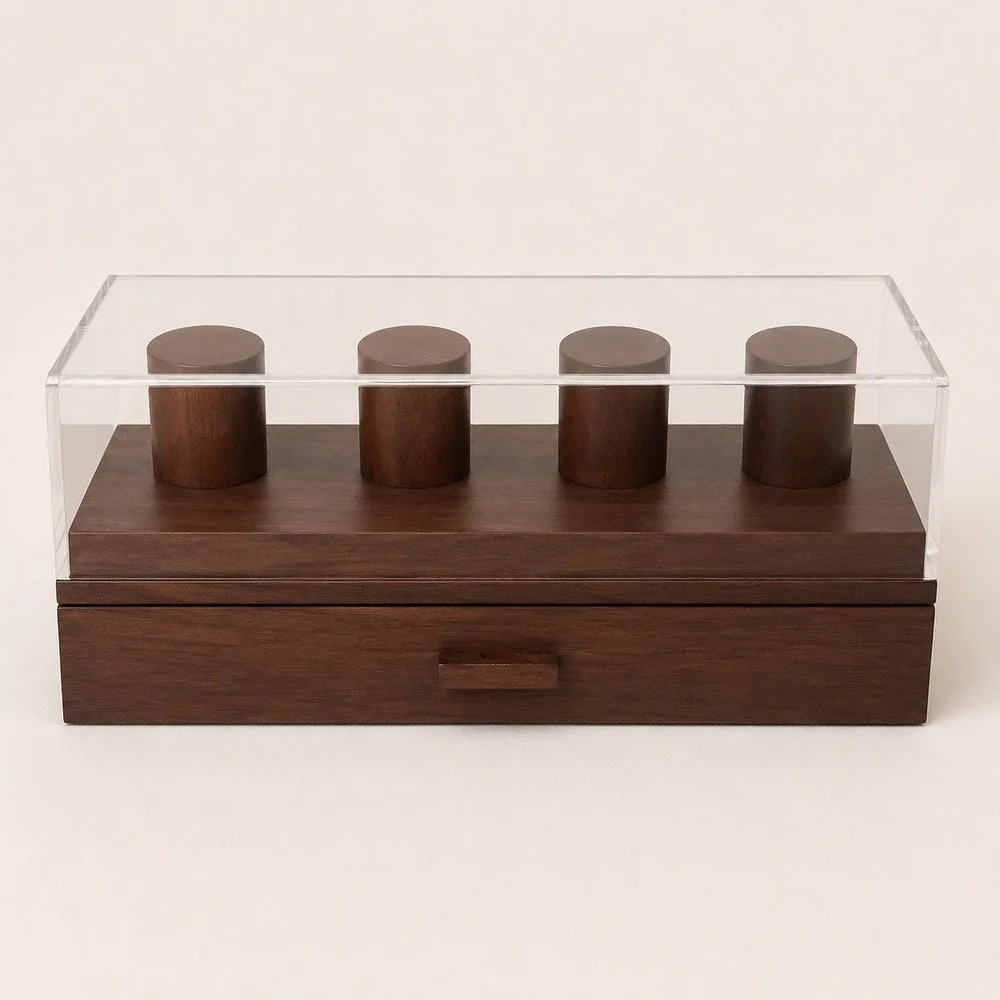 Holme & Hadfield Mid Century Modern Watch Deck Mens OS Dark Wood Acrylic Display